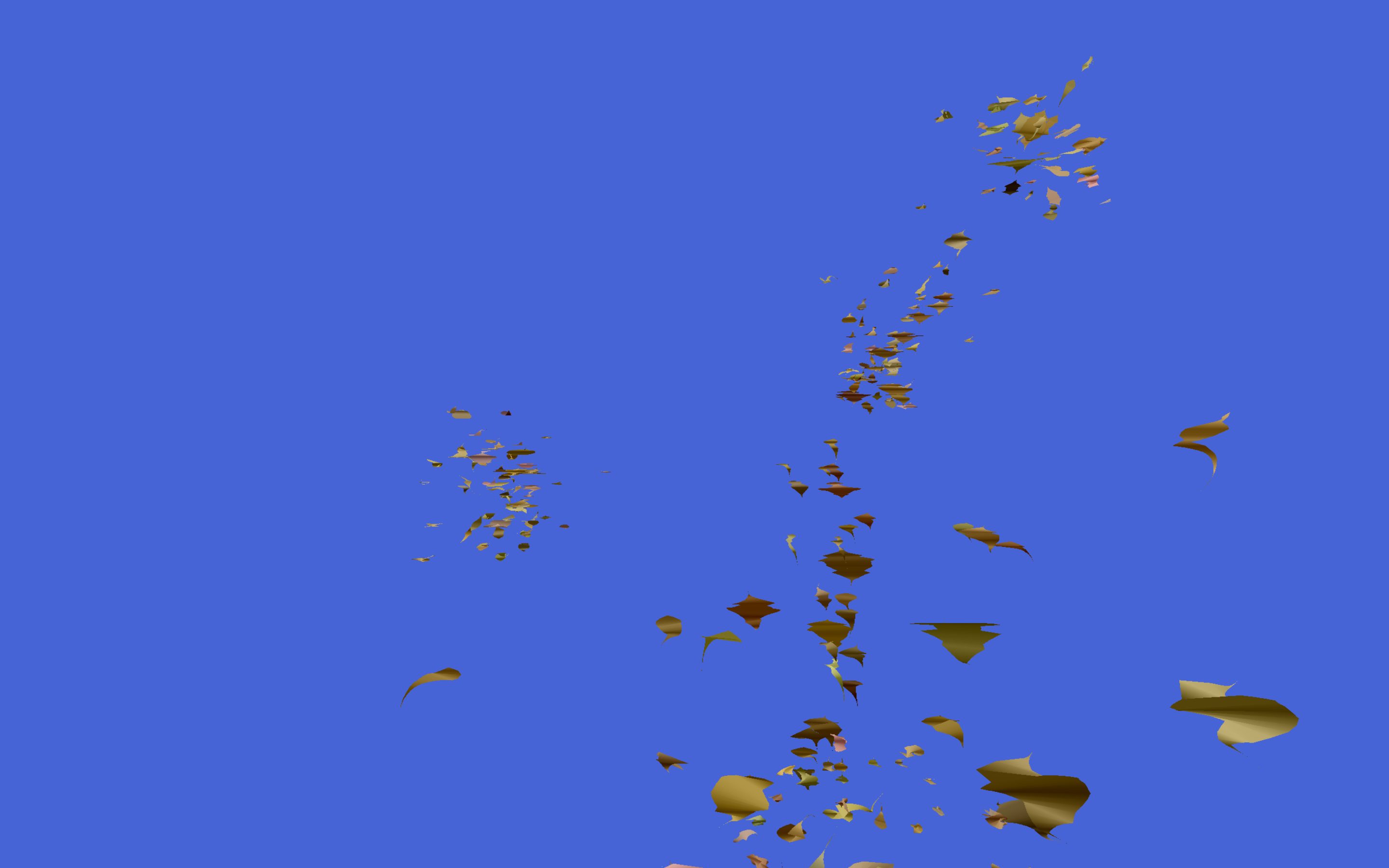 A bunch of yellow-brown-gradient polygons clustered around a solid sky-blue background.