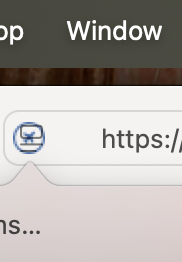 Screenshot of the Safari address bar with the site favicon and the setting-settings menu button overlapping each other.