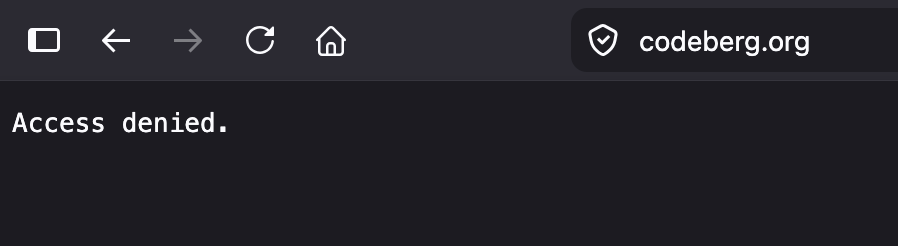 A screenshot of codeberg.com saying "Access Denied"
