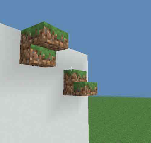 An image of a grass stair, something that should not exist in Minecraft.