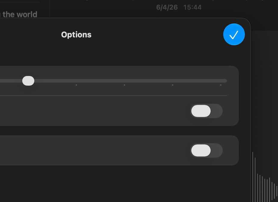 Close cropped screenshot of blue circular check button.
