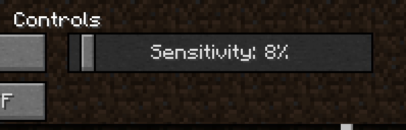 A screenshot of the Minecraft mouse sensitivity setting at 8%.
