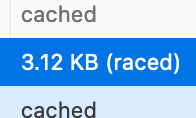 Screenshot of the firefox network panel showing "3KB (raced)"