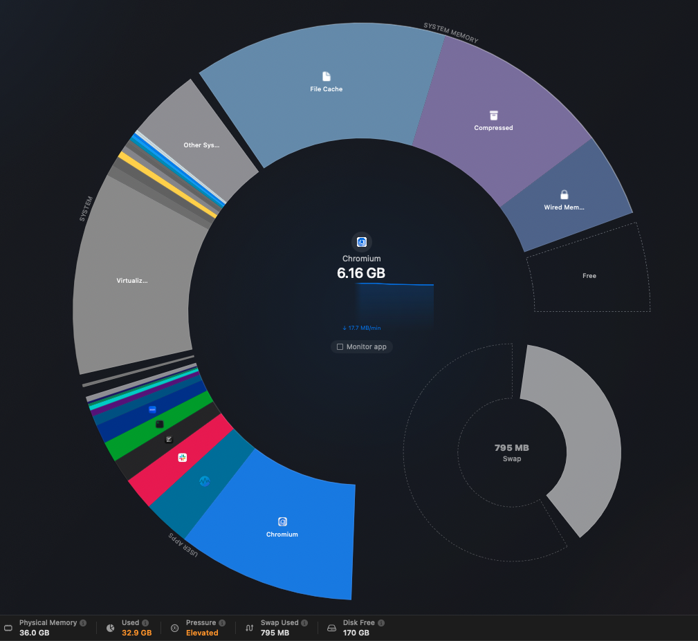 A screenshot of a pie chart of RAM usage